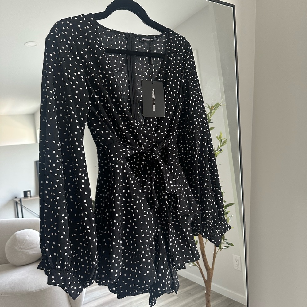 PLT Black Polka Dot Frill Romper NWT